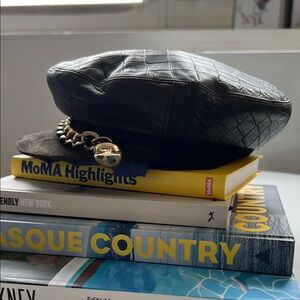 Eugenis Kim Black Leather Marina Cap(new)